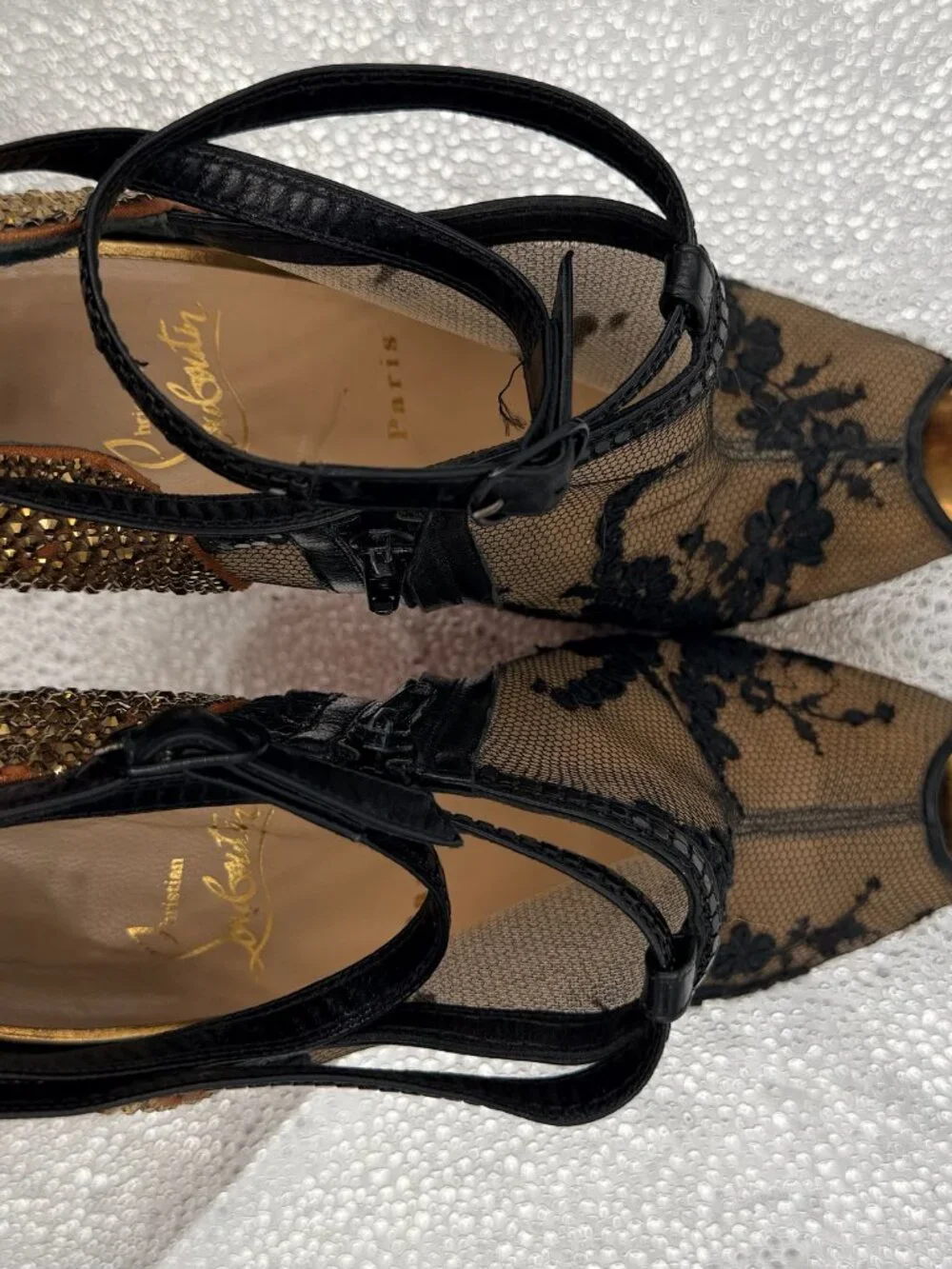 Christian Louboutin Bridget Strass Peep-Toe Booties